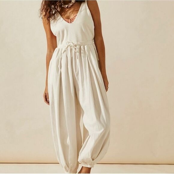 Free People Zon jump suit onesie one piece off white size XL - Picture 1 of 6